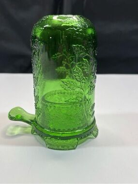 Mosser Fairy Lamp Green Holly & Berry Pattern 2 Piece Rare HTF Vtg